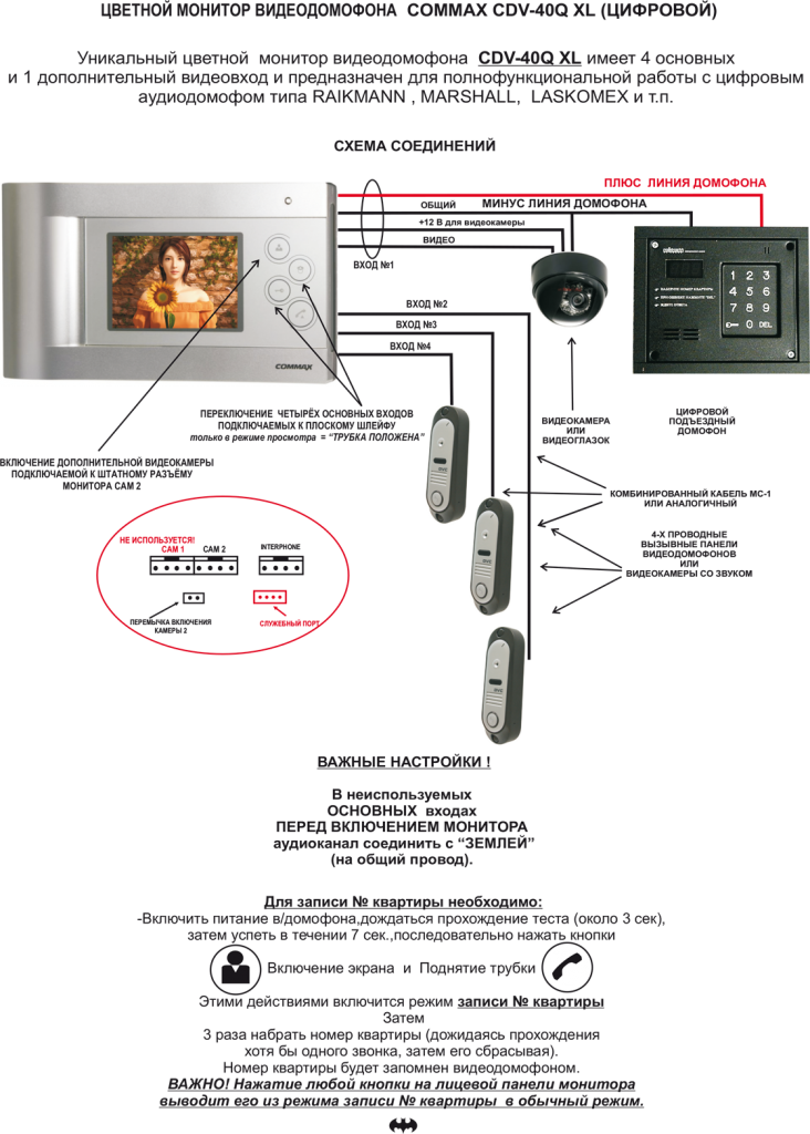 Схема подключения камеры к домофону commax