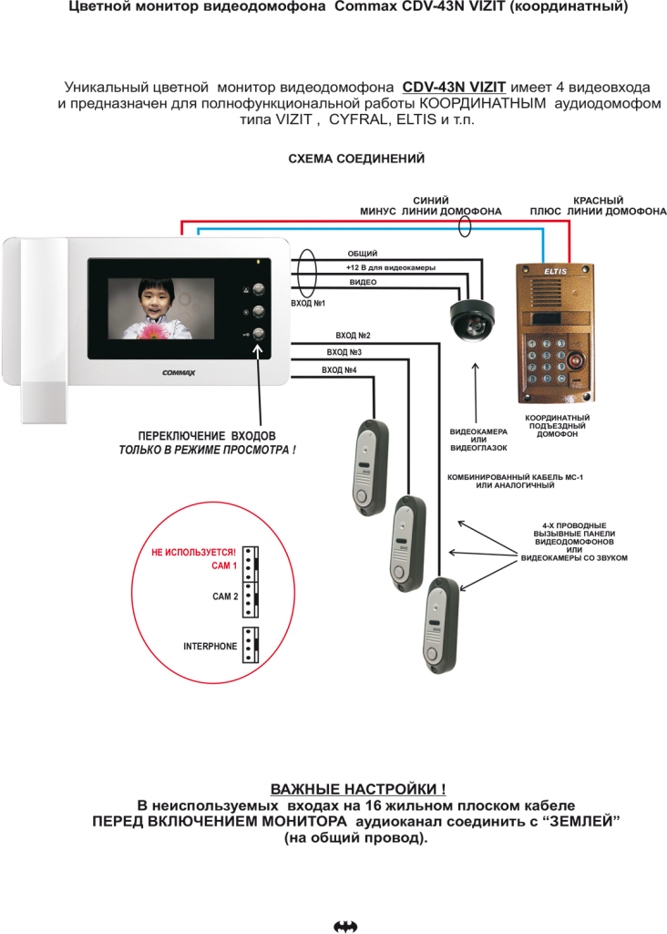 Домофон commax схема подключения вызывной панели