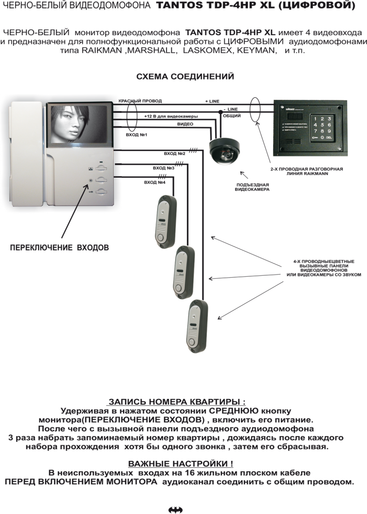 Tantos домофон схема подключения