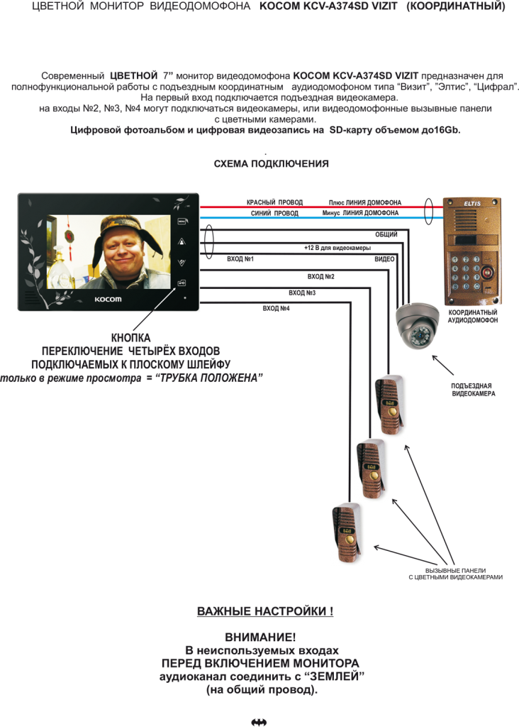 Домофон kocom схема подключения