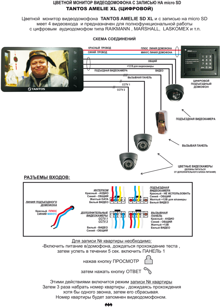 Tantos домофон схема подключения